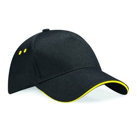 Ultimate 5 Panel Cap with Sandwich Peak, Black/Yellow, ONE, Beechfield