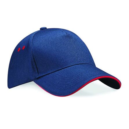 Ultimate 5 Panel Cap with Sandwich Peak, French Navy/Classic Red, ONE, Beechfield