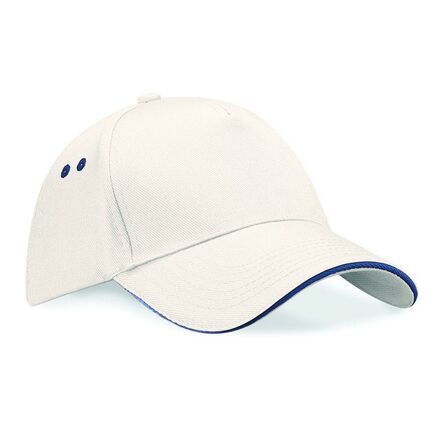 Ultimate 5 Panel Cap with Sandwich Peak, Putty/French Navy, ONE, Beechfield
