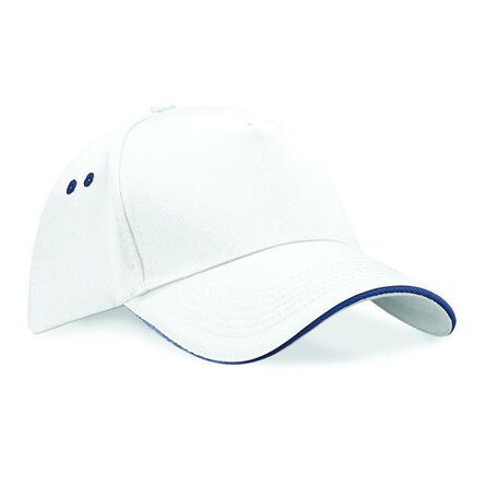 Ultimate 5 Panel Cap with Sandwich Peak, White/French Navy, ONE, Beechfield