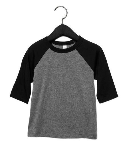 Canvas Toddler 3/4 Sleeve Baseball T-Shirt, Deep Heather/Black, 2yrs, Bella+Canvas
