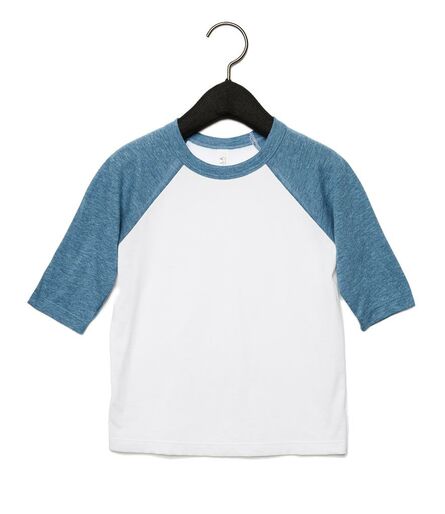 Canvas Toddler 3/4 Sleeve Baseball T-Shirt, White/Denim Tri-Blend, 2yrs, Bella+Canvas