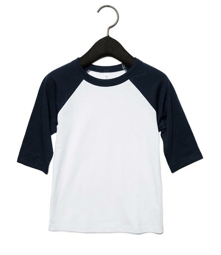Canvas Toddler 3/4 Sleeve Baseball T-Shirt, White/Navy, 2yrs, Bella+Canvas