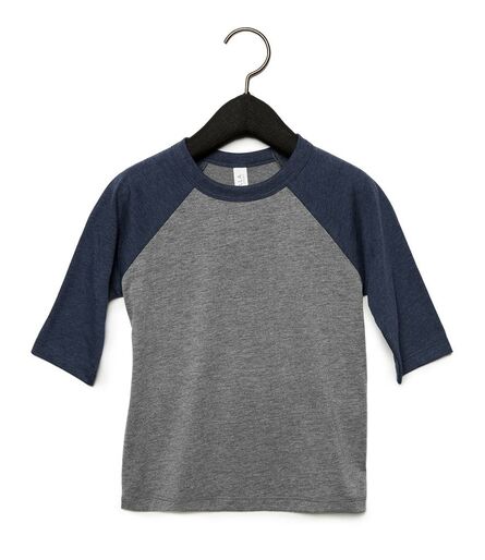 Canvas Toddler 3/4 Sleeve Baseball T-Shirt, Grey/Navy Tri-Blend, 2yrs, Bella+Canvas