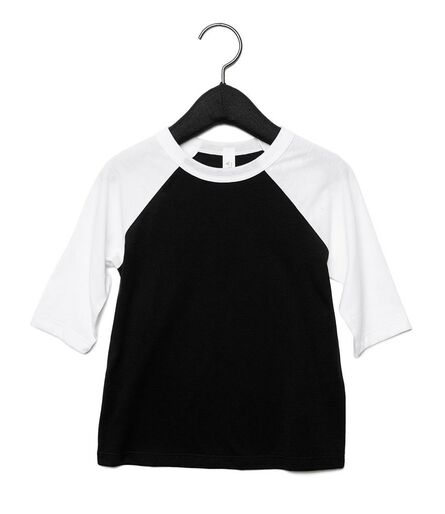 Canvas Youths 3/4 Sleeve Baseball T-Shirt, Black/White, L, Bella+Canvas