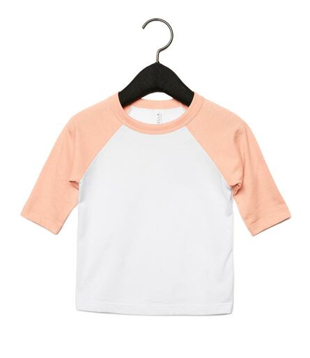 Canvas Youths 3/4 Sleeve Baseball T-Shirt, White/Heather Peach, L, Bella+Canvas