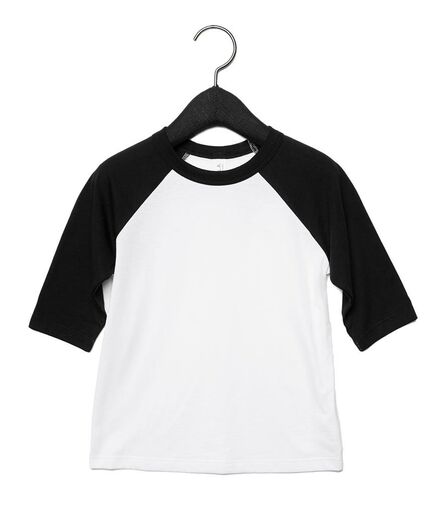 Canvas Youths 3/4 Sleeve Baseball T-Shirt, White/Black, L, Bella+Canvas