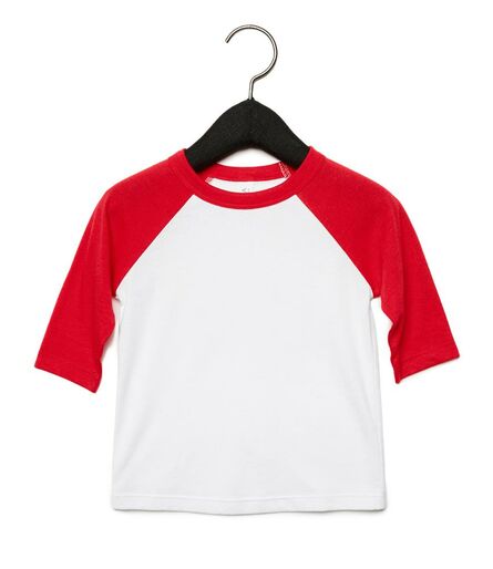 Canvas Youths 3/4 Sleeve Baseball T-Shirt, White/Red, L, Bella+Canvas