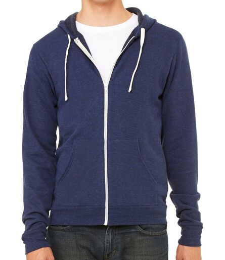 Canvas Unisex Tri-Blend Full Zip Hoodie, Navy Tri-Blend, L, Bella+Canvas