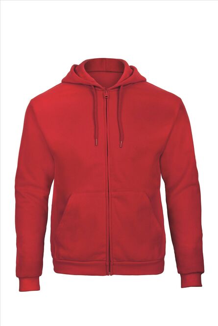 B&C ID.205 Hooded Full Zip Sweatshirt 50/50, Red, XS