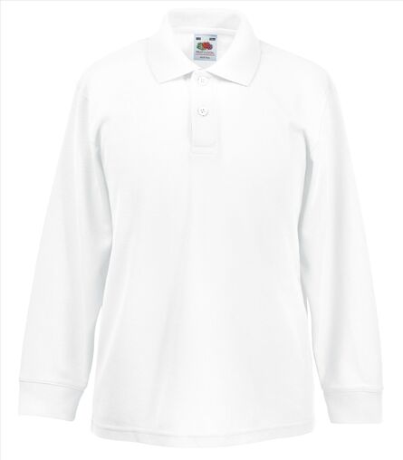 Kids 65/35 Longsleeve Polo, White, 3-4jr, FOL
