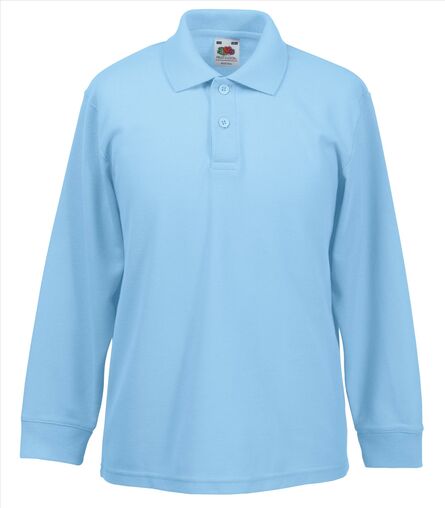 Kids 65/35 Longsleeve Polo, Sky Blue, 3-4jr, FOL