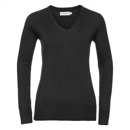 RUS Ladies V-Neck Knitted Pullover, Black, XXS
