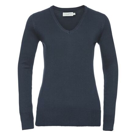 RUS Ladies V-Neck Knitted Pullover, French Navy, XXS