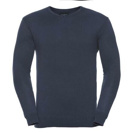 RUS Men V-neck Knitted Pullover, French Navy, XXS