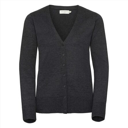 RUS Ladies V-Neck Knitted Cardigan, Charcoal Marl, XXS