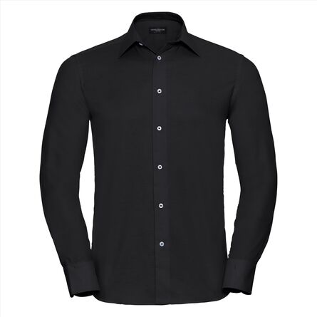 RUS Men LSL Tailored Oxford Shirt, Black, S