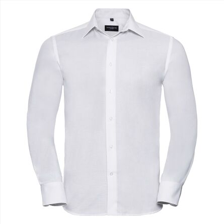 RUS Men LSL Tailored Oxford Shirt, White, S