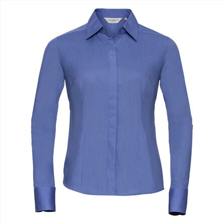 RUS Ladies LSL Fitted Polycot. Poplin Shirt, Corp. Blue, XS