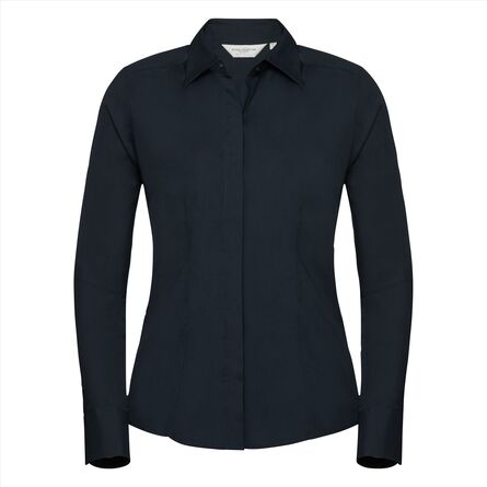RUS Ladies LSL Fitted Polycot. Poplin Shirt, F. Navy, XS