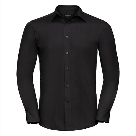 RUS Men LSL Tailored Polycot. Poplin Shirt, Black, S