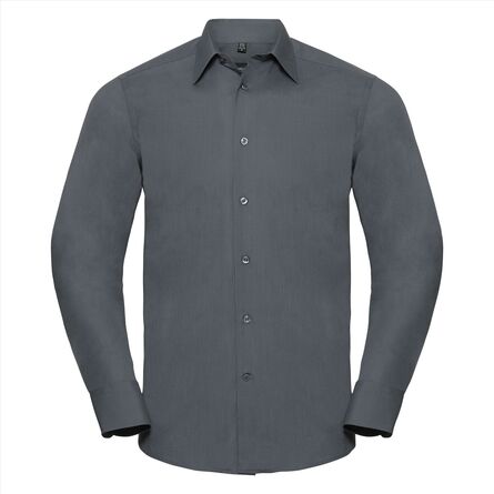 RUS Men LSL Tailored Polycot. Poplin Shirt, Convoy Grey, S