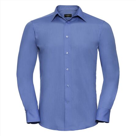 RUS Men LSL Tailored Polycot. Poplin Shirt, Corp. Blue, S