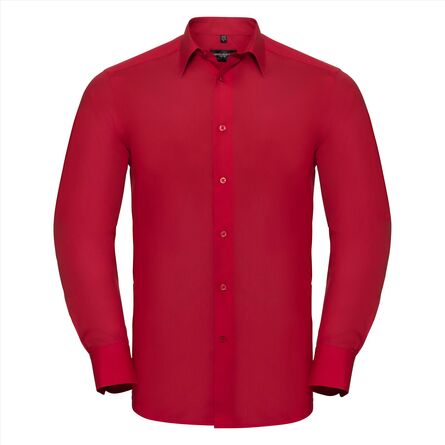 RUS Men LSL Tailored Polycot. Poplin Shirt, Classic Red, S
