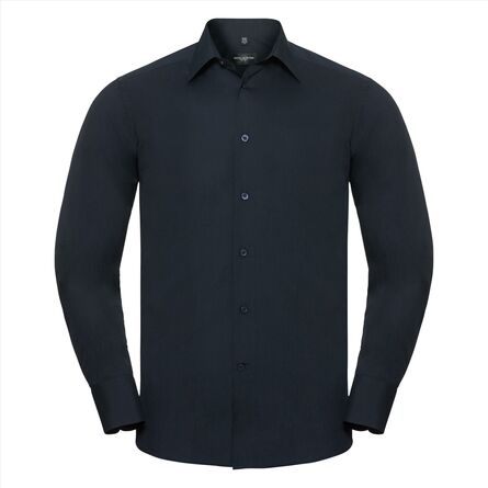 RUS Men LSL Tailored Polycot. Poplin Shirt, French Navy, S