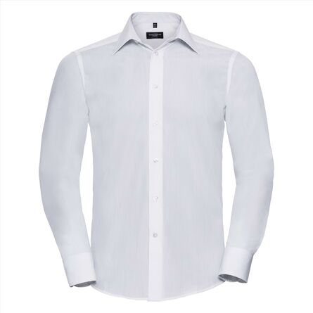 RUS Men LSL Tailored Polycot. Poplin Shirt, White, S