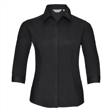 RUS Ladies ¾ sl. Fit. Polycot. Pop. Shirt, Black, XS