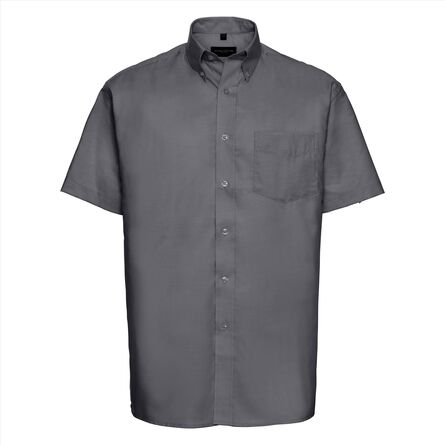 RUS Men Shortsleeve Classic Oxford Shirt, Silver, S