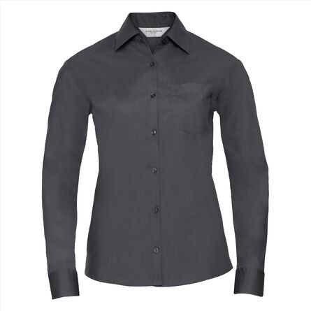 RUS Ladies LSL Classic Polycot. Poplin Shirt, C. Grey, S