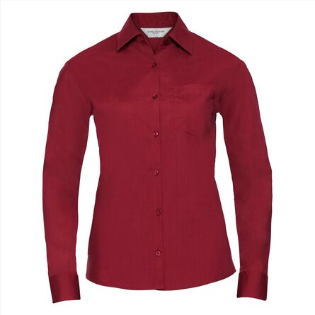 RUS Ladies LSL C. Polycot. Poplin Shirt, C. Red, S