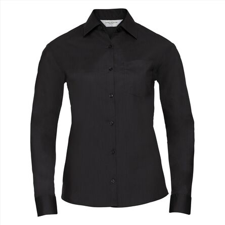 RUS Ladies LSL Classic Polycot. Poplin Shirt, Black, XS