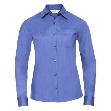 RUS Ladies LSL Classic Polycot. Poplin Shirt, Corp.Blue, S