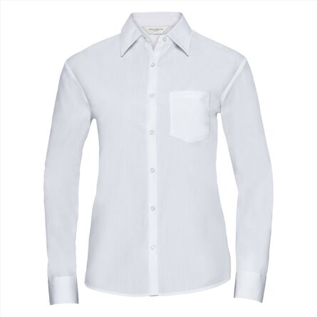 RUS Ladies LSL Classic Polycot. Poplin Shirt, White, S