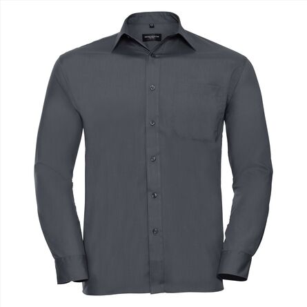 RUS Men LSL Clas. Polycot. Poplin Shirt, Convoy Grey, S