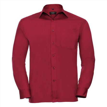 RUS Men LSL Clas. Polycot. Poplin Shirt, Clas. Red, S