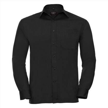 RUS Men LSL Clas. Polycot. Poplin Shirt, Black, S