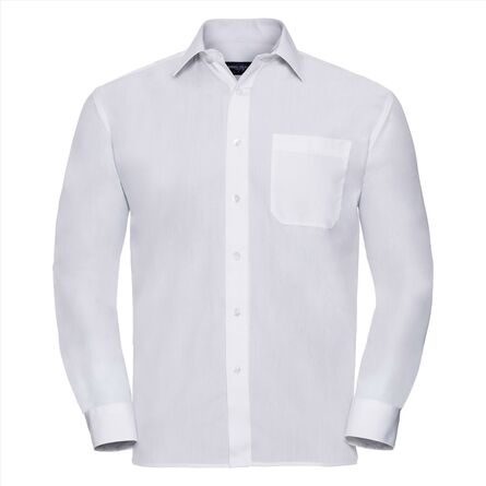 RUS Men LSL Clas. Polycot. Poplin Shirt, White, S