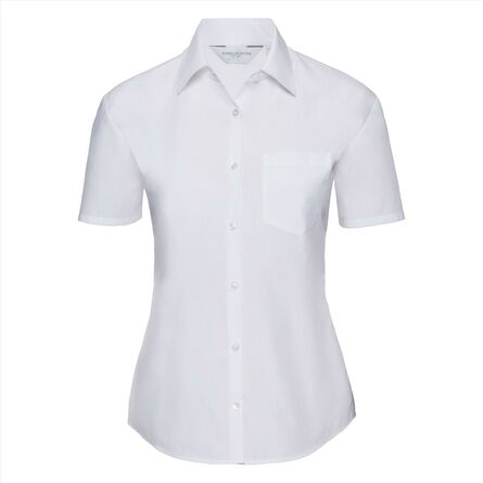RUS Ladies SS Clas. Polycot. Pop. Shirt, White, XS
