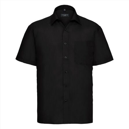 RUS Men SS Clas. Polycot. Poplin Shirt, Black, S