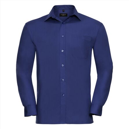 RUS Men LSL Clas. Pure Cotton Poplin Shirt, Aztec Blue, S