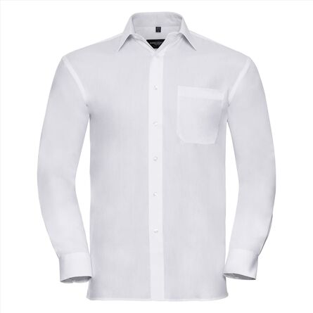 RUS Men LSL Clas. Pure Cotton Poplin Shirt, White, S