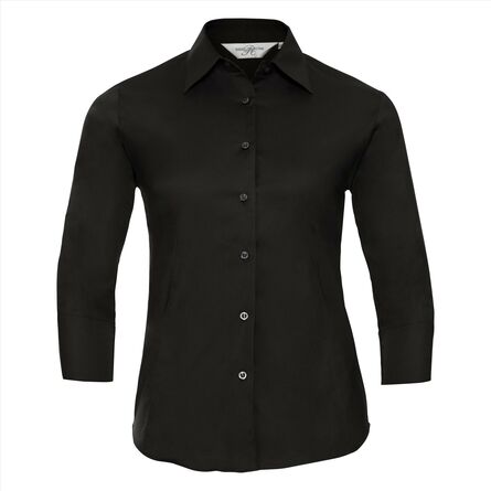 RUS Ladies ¾ sl. Fitted Stretch Shirt, Black, XS
