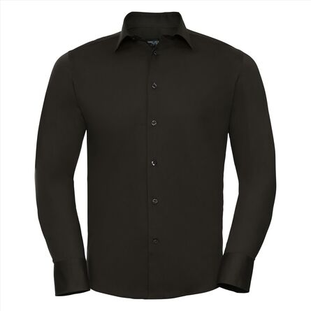 RUS Men LSL Fitted Stretch Shirt, Chocolate, S