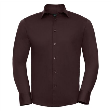 RUS Men LSL Fitted Stretch Shirt, Port, S