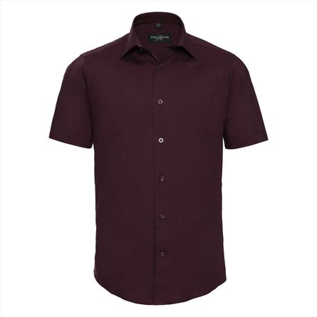 RUS Men Shortsleeve Fitted Stretch Shirt, Port, S