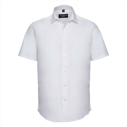 RUS Men Shortsleeve Fitted Stretch Shirt, White, S